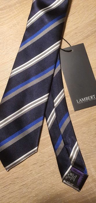 Nowy krawat Lambert (Wólczanka) granatowy w pasy