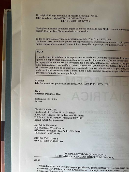 Livro Wong, “Fundamentos de Enfermagem Pediátrica”