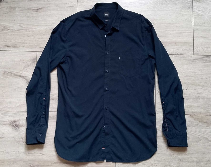 Сорочка Hugo Boss чоловіча Slim Fit бавовна темно-синя розмір L довгий рукав