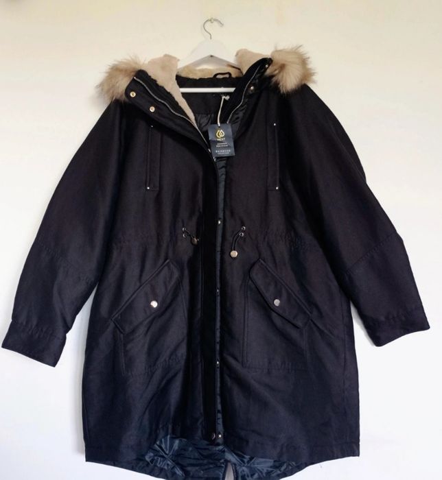 Czarna kurtka zimowa parka Next ,przedłużany płaszczyk rainwear rozmiar 46