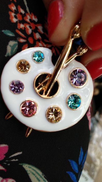 подарочная брошь кулон 2в1 камни ХУДОЖНИК акварель кисти эмаль