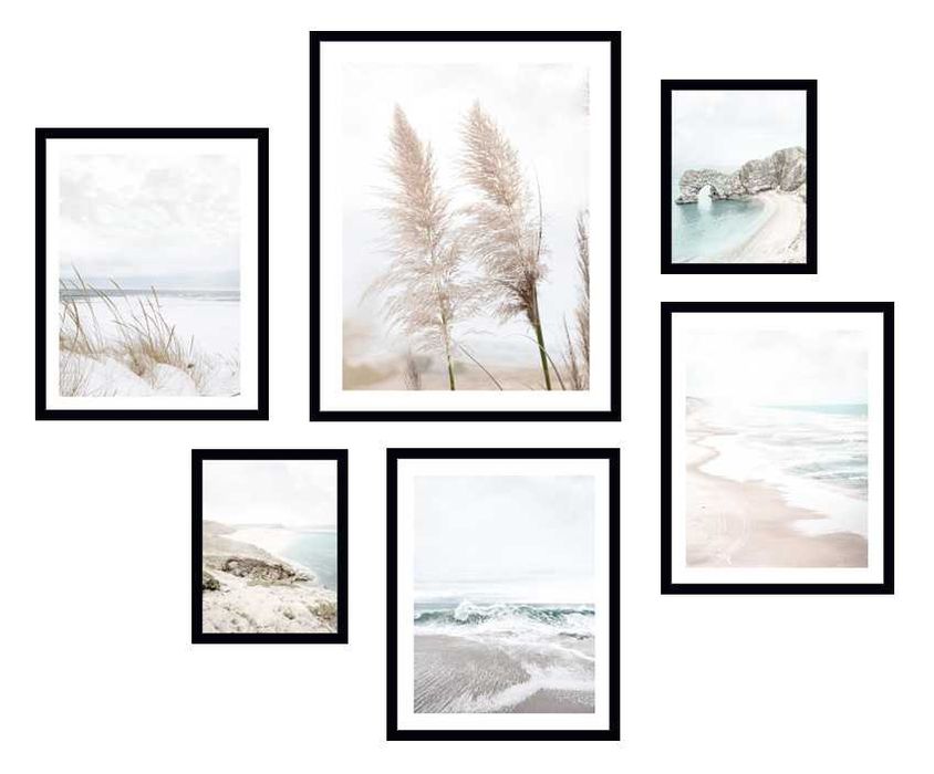 6x ZESTAW OBRAZ W RAMIE PLAKATY RAMKA boho trawa pampasowa morze