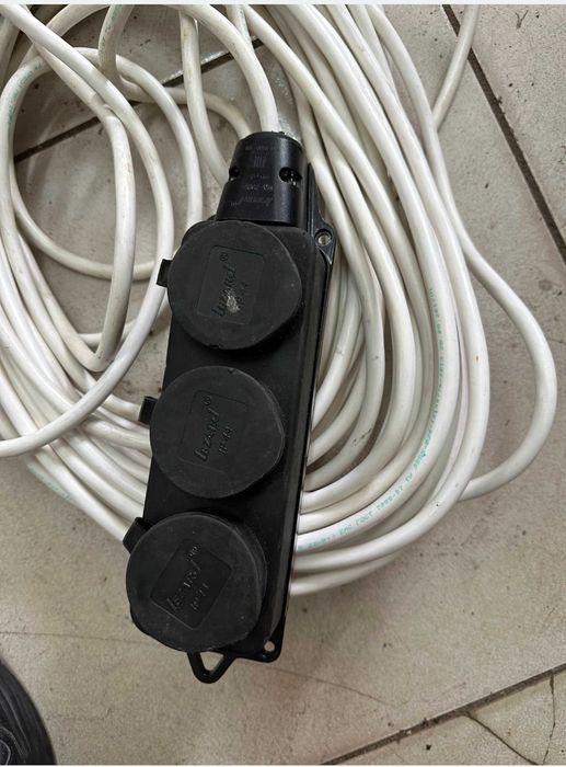 Удлинитель силовой 10м, 3 розетки с крышками и заземлением, ПВС 3*2.5