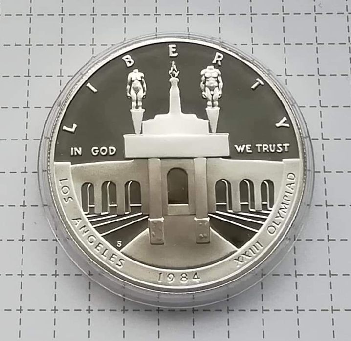 США 1 долар 1984р. СРІБЛО. ПРУФ. Олімпіада в Лос-Анджелес.