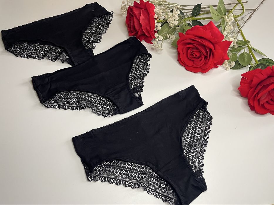 Набір чорних бавовняних трусиків 3 шт h&m оригінал з бірками