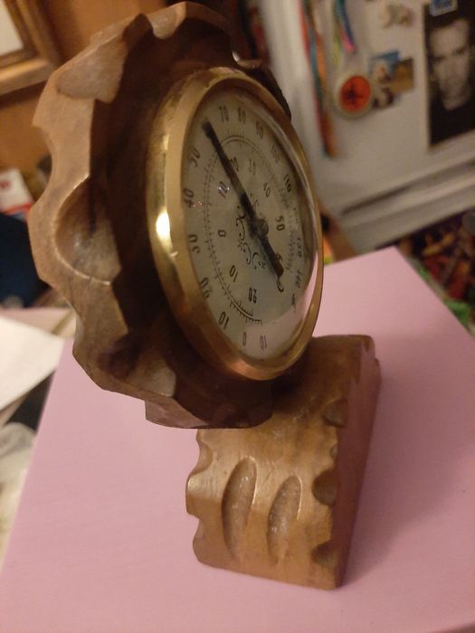 Termómetro/Barómetro de Secretária em Madeira