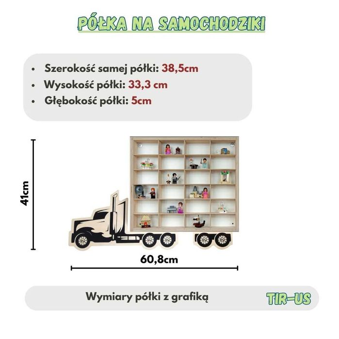 Drewniana Półka na Resoraki / Ekspozytor Hot Wheels / Garaż na autka