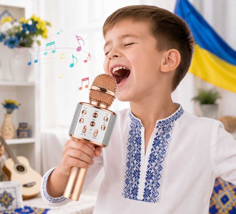 Бездротовий дитячий мікрофон караоке WS 1816 з підсвіткою bluetooth портативна блютуз колонка іграшка для дітей на подарунок микрофон караоке