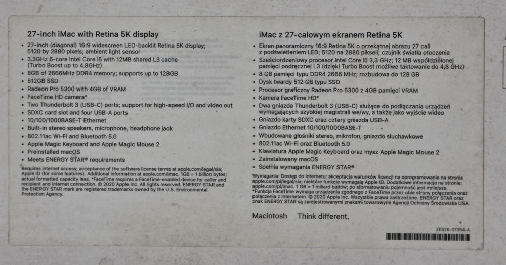 IMAC 27cali z 2020r komplet