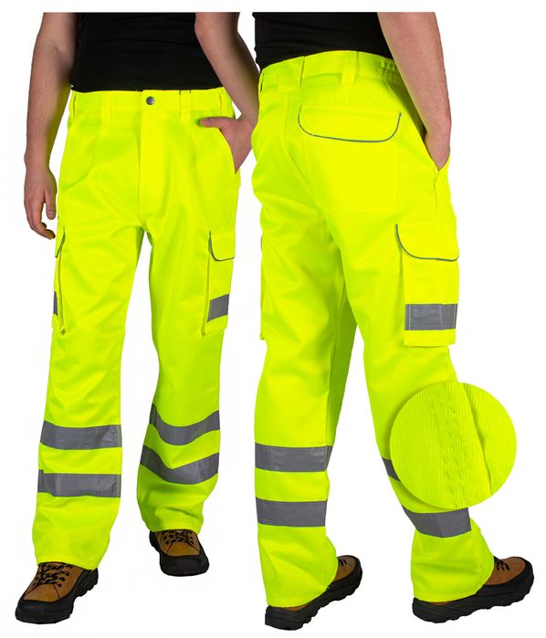 Spodnie Robocze Odblaskowe Bojówki Żółte Bhp 34/34