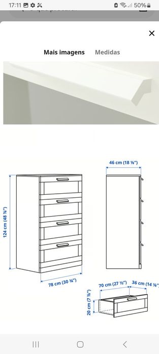 Comoda brimnes ikea 4 gavestas medias 124×46×78cm. valor fixo