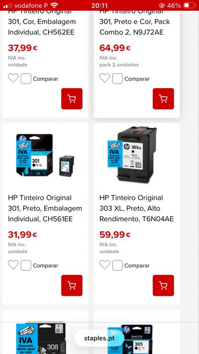 Tinteiros HP 305 intactos a bom preço