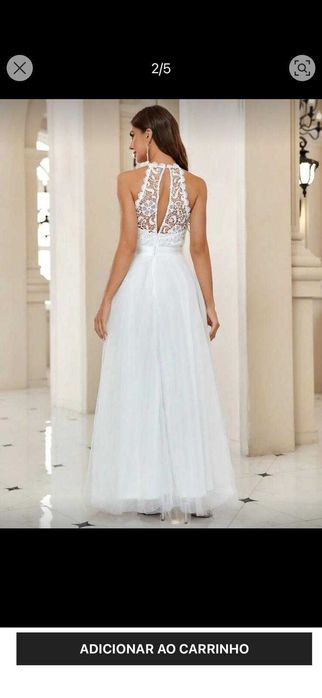 Vestido de renda e sobreposição de malha, branco, elegante.