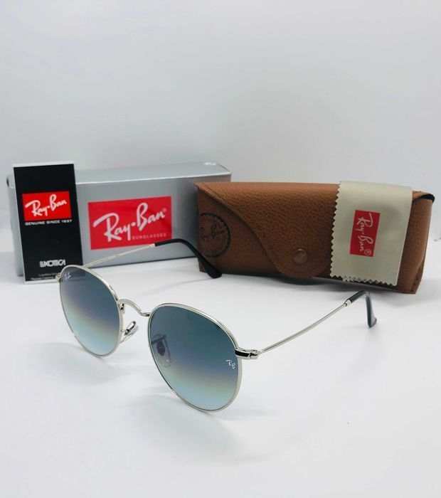 Круглые очки Ray Ban Round Metal 3447 Silver-Blue Gradient 54мм стекло