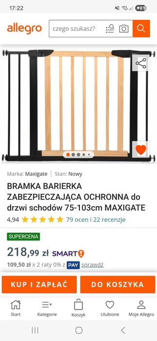 Bramka barierka zabezpieczajaca ochronna do drzwi schodow 75-103cm