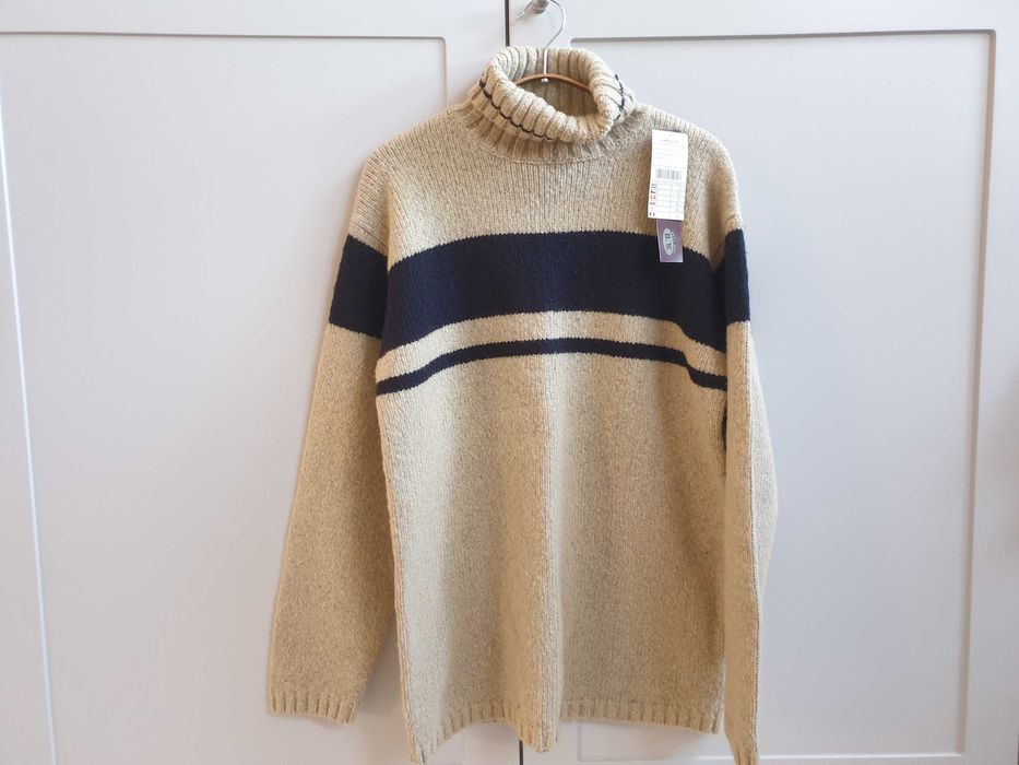 Nowy sweter z metką L męski z wełną golf beżowy La Halle