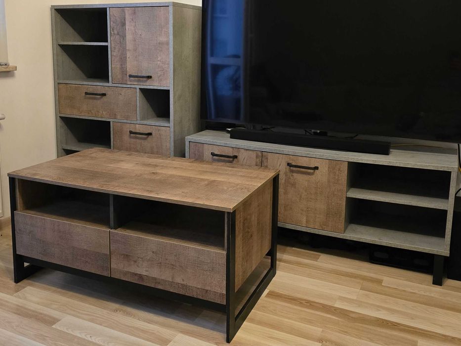 Komplet 3 Mebli do Salonu: Regał Komoda Szafka RTV Stolik Kawowy Bari