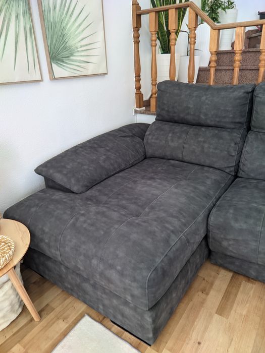 Sofá Cinza Chaise Longue 3Pax