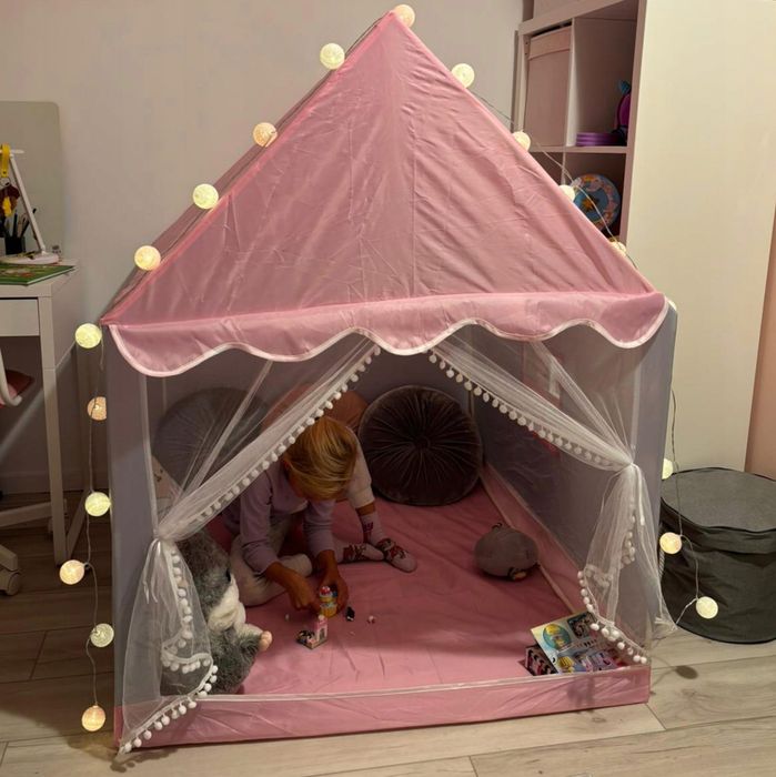 Namiot domek dla dzieci do pokoju i ogrodu, z lampkami LED, 3 lata+
