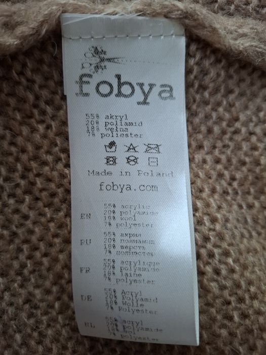 Fobya wełna sweter kardigan beige długi płaszczyk narzutka S / M