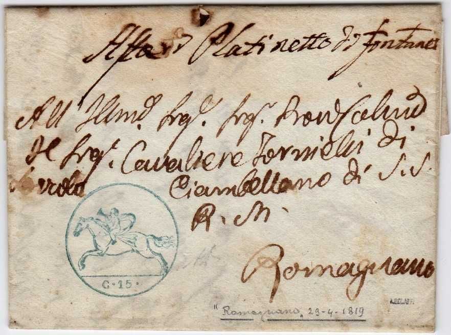 Emblema CTT, 2 Cartas e 3 Leis da Carta-Postale-Bollata de 1819 e 1820