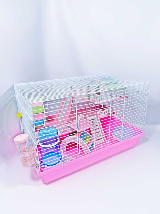 ТОП! Яркая Розовая клетка для хомяка G06 с 3 этажами, 47×29×30 см
