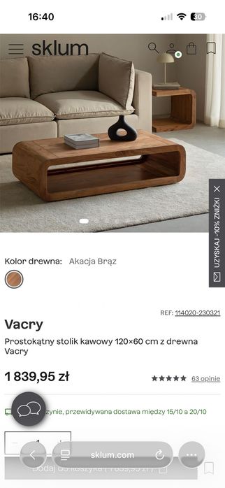 Stolik kawowy SKLUM Vacry 120x60 cm – drewno akacjowe