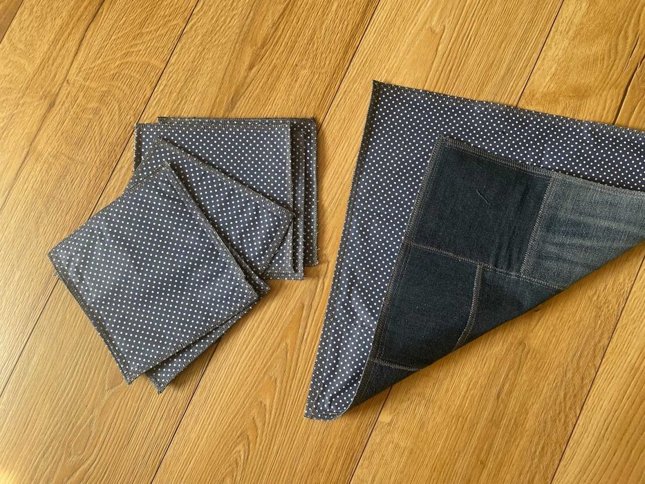 Komplet obrusik + 6 serwetek dżins niebieski Handmade 50zł