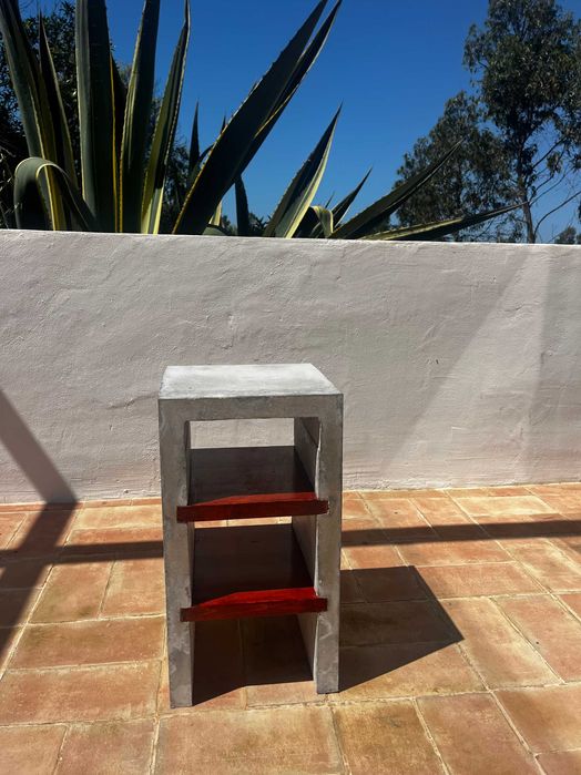 mesa cimento e madeira 2 shelves concrete wood table