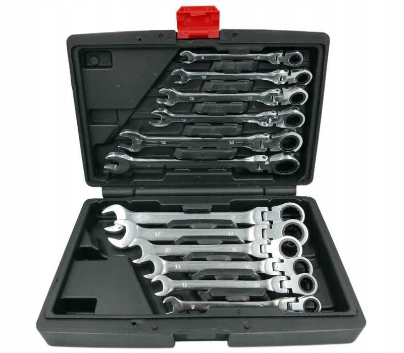 Набір ключів ріжково-накидних тріскачка шарнір 8-19 мм (12 шт) + кейс