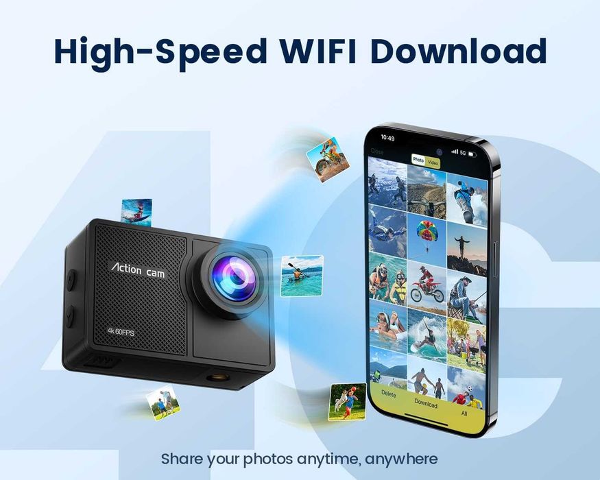 Kamera sportowa 4K 60FPS WiFi 48MP wodoodporna 40m pilot 885