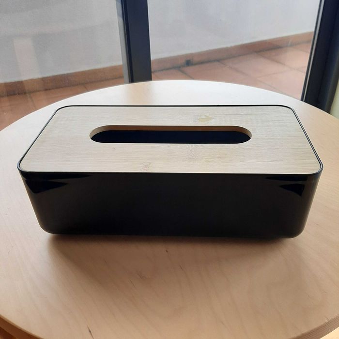 NOVO Dispensador Lenços com Tampa em Bambu - Preto