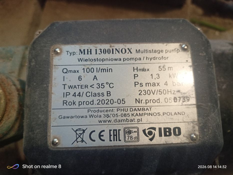 IBO INOX 1300W Pompa do hydroforu polecam!