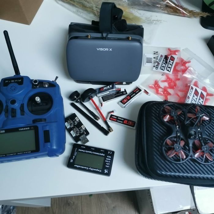 Dron FPV, zestaw tinyhawk s, frsky taranis x9 lite, visor x, części