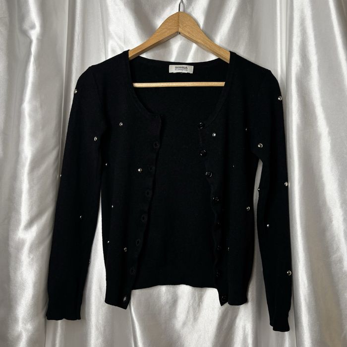 Kardigan sweterek czarny Sonia by Sonia Rykiel basic z koralikami