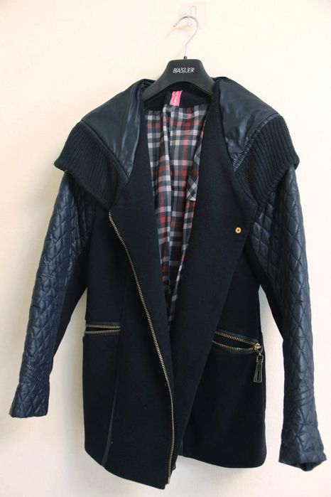 Куртка-пальто стёганая с капюшоном синяя