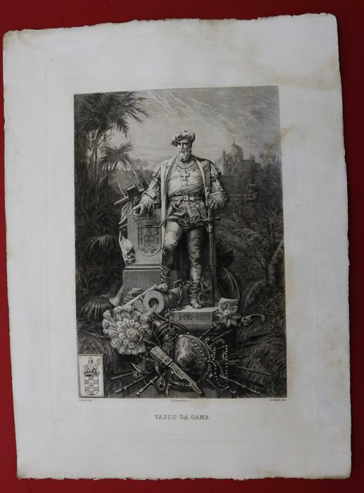 Vasco da Gama gravura francesa a água-forte de grande formato