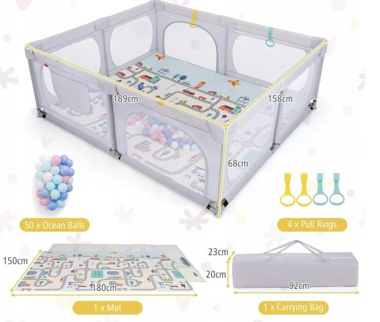 Kojec dla dzieci 158 x 189 cm