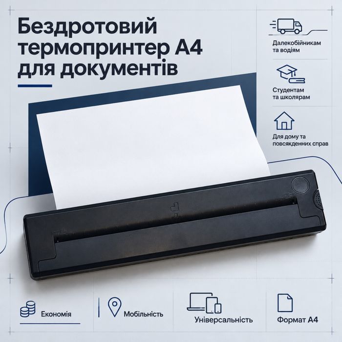 ‼️КРАЩИЙ Портативний бездротовий термопринтер А4 для документів | Термопринтер для дальнобійників, студентів, роботи. Найнижча ціна, акція!