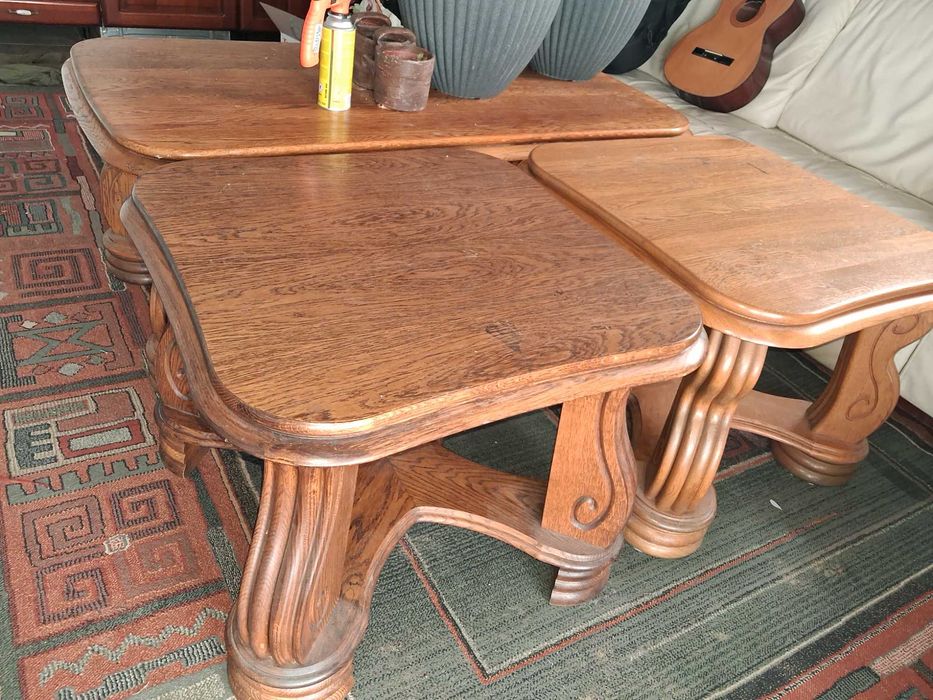 Drewniany dębowy używany stolik kawowy