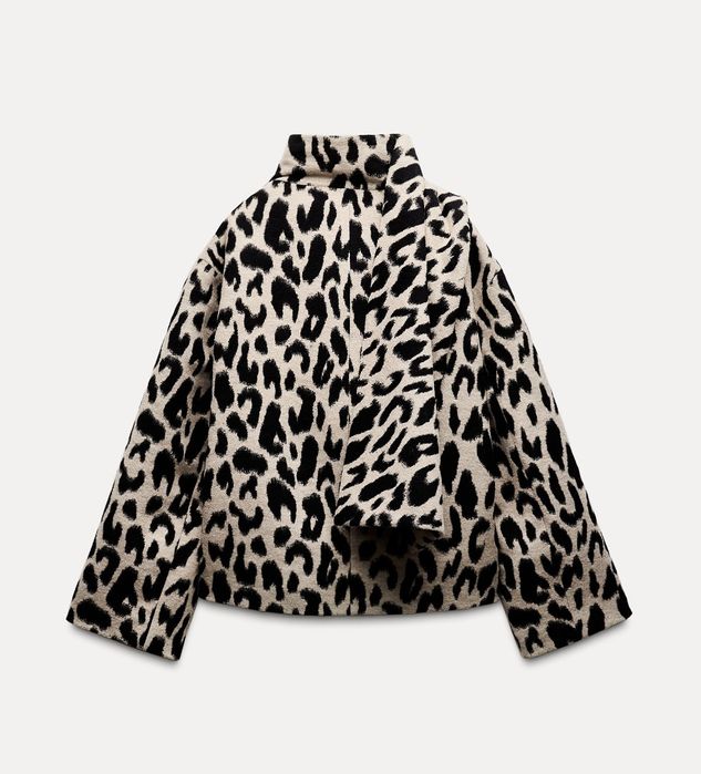 L 44 46 Zara wełna kurtka z szalem kolekcja ZW