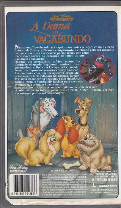 A Dama E O Vagabundo (disney) - Vhs, Música e Filmes, à venda, Lisboa