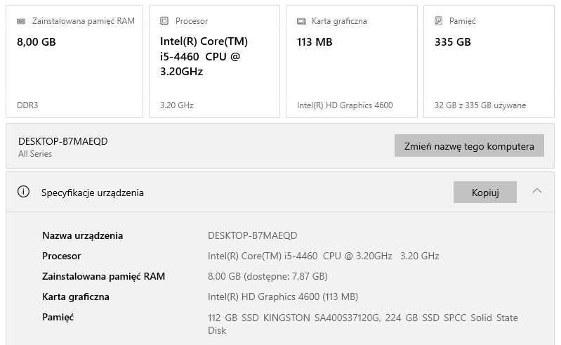Komputer Intel i5-4460 Ram 8GB SSD 128GB + 256GB