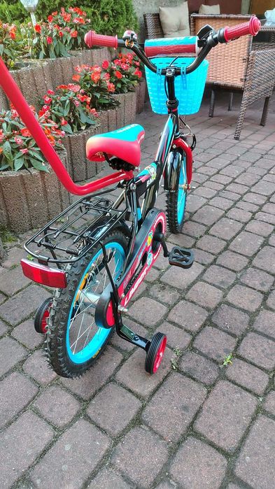 Rower rowerek dla dziecka dla chłopca 16 cali pchacz koszyczek kółka BMX