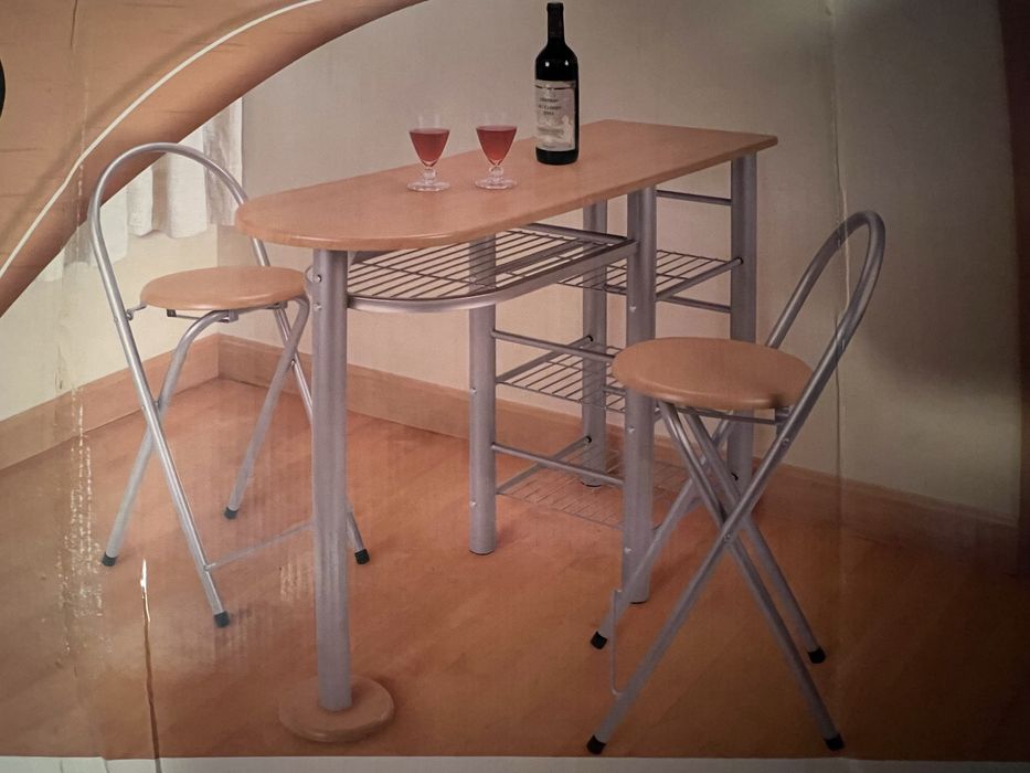 Nowy stół jadalny z półkami + 2 składane stołki