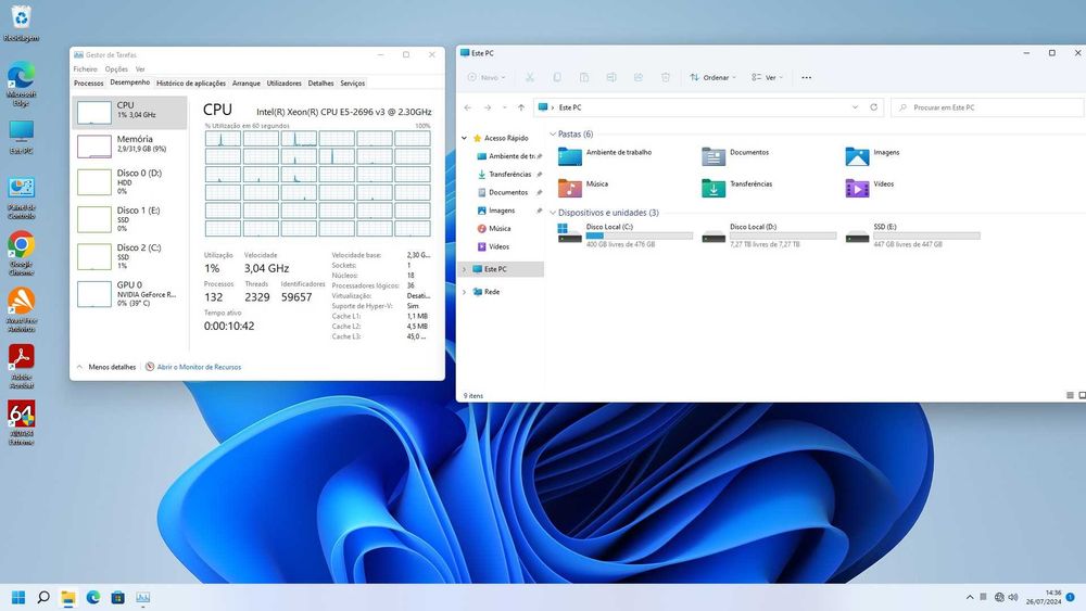 Caixa Gaming  E5-2696v3+32GB+RTX3070 8GB+512GB nvme+480GB ssd+8TB
