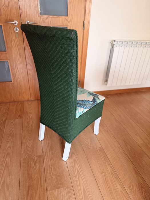 4 Cadeiras de jantar em vime/entrançado – Verde – Vintage/Boho
