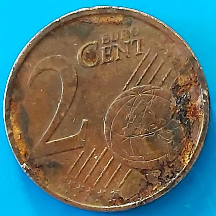 2 cêntimos de 2009 de Portugal, com defeitos na cunhagem