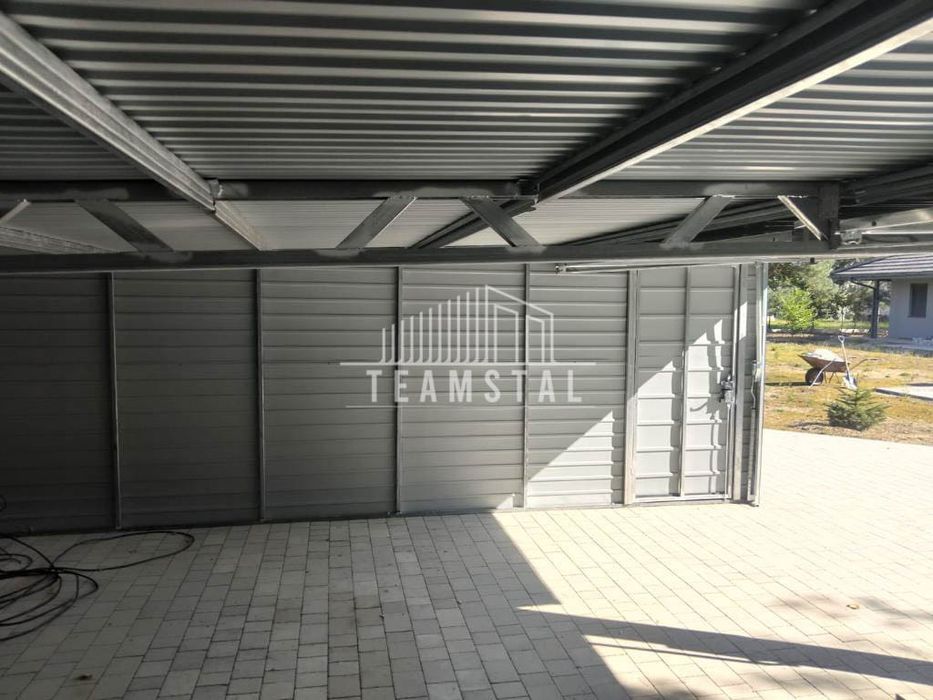 GARAŻ BLASZANY 6m x 6m - wiata 3m - spad tył 2x Brama drzwi TS512
