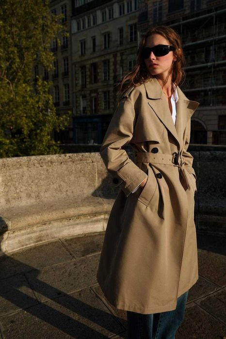 Жіночий довгий двобортний тренч Zara new